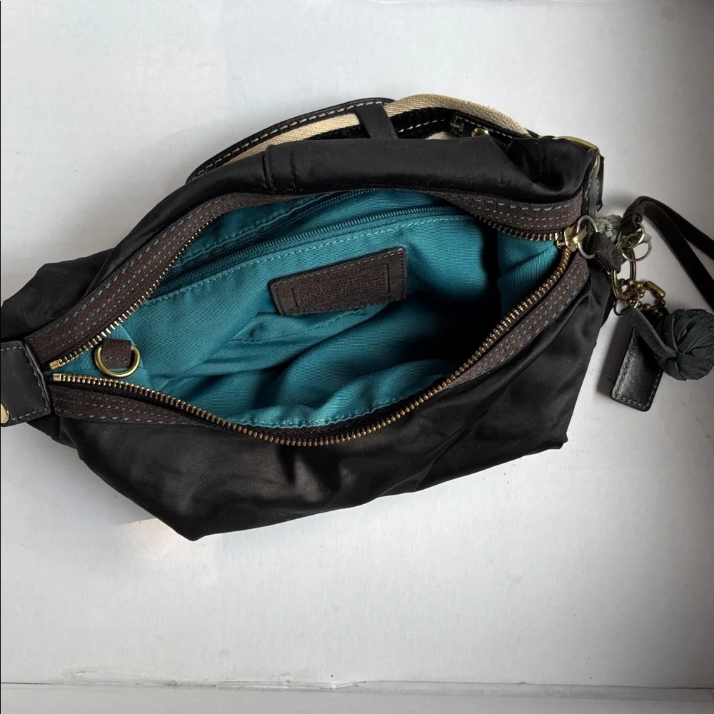 Coach Hampton Soho Black Satin Hobo Shoulder Bag, Teal Lining preowned - Picture 15 of 17